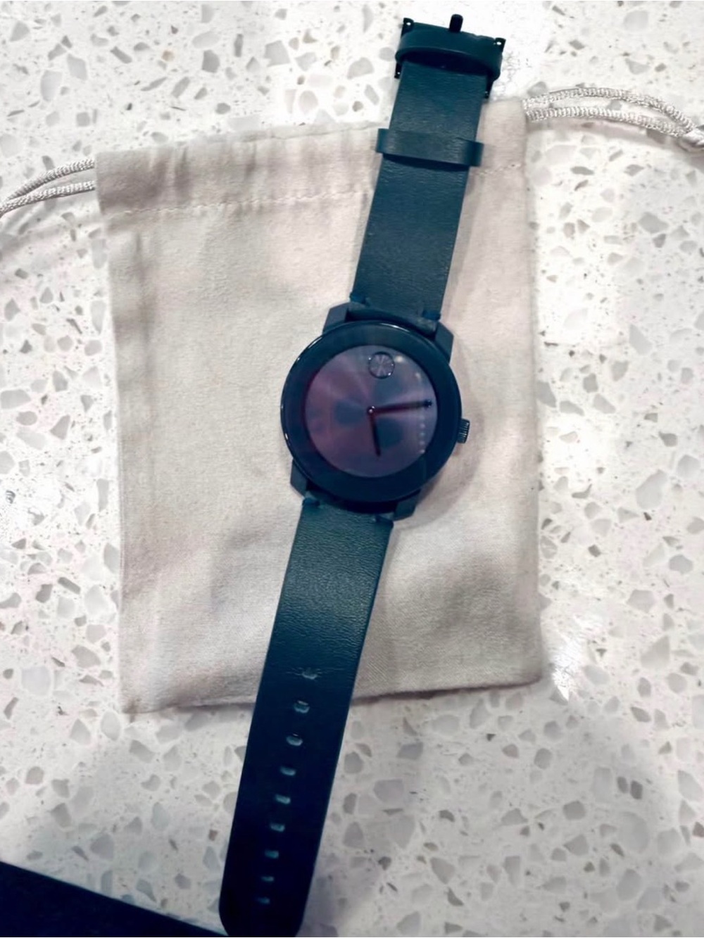 Navy Leather Strap Wristwatch - Movado